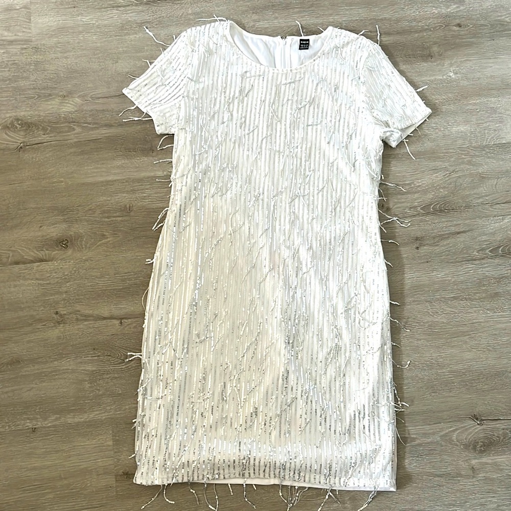 Sequin Fringe Short Sleeve Mini Shift Dress